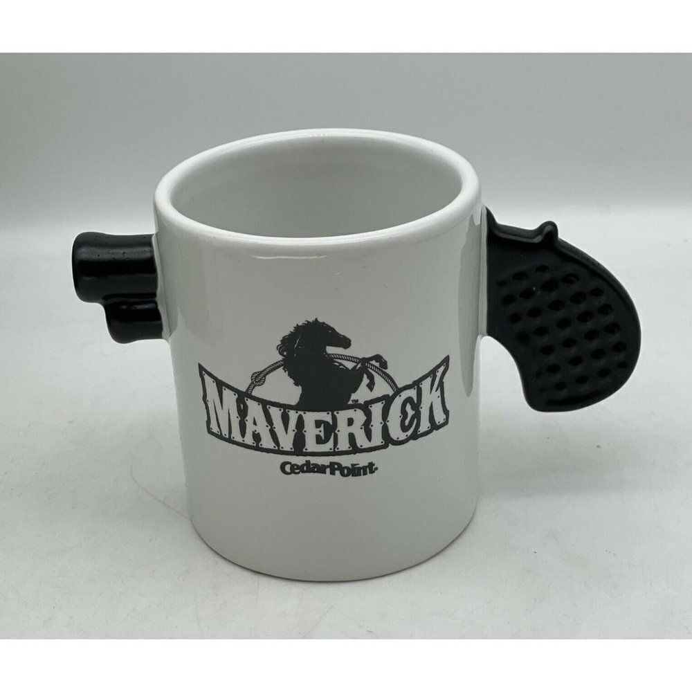 Vintage Cedar Point The Maverick Roller Coaster Coffee Mug Revolver Grip Handle